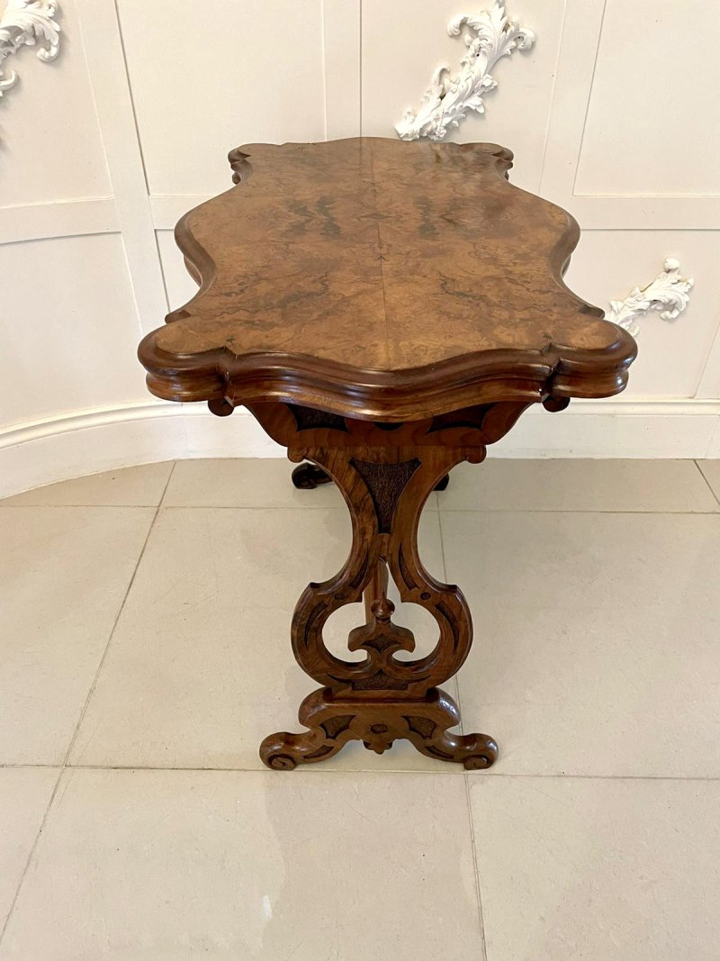 Antique Victorian Quality Burr Walnut Shaped Centre Table - Image 3